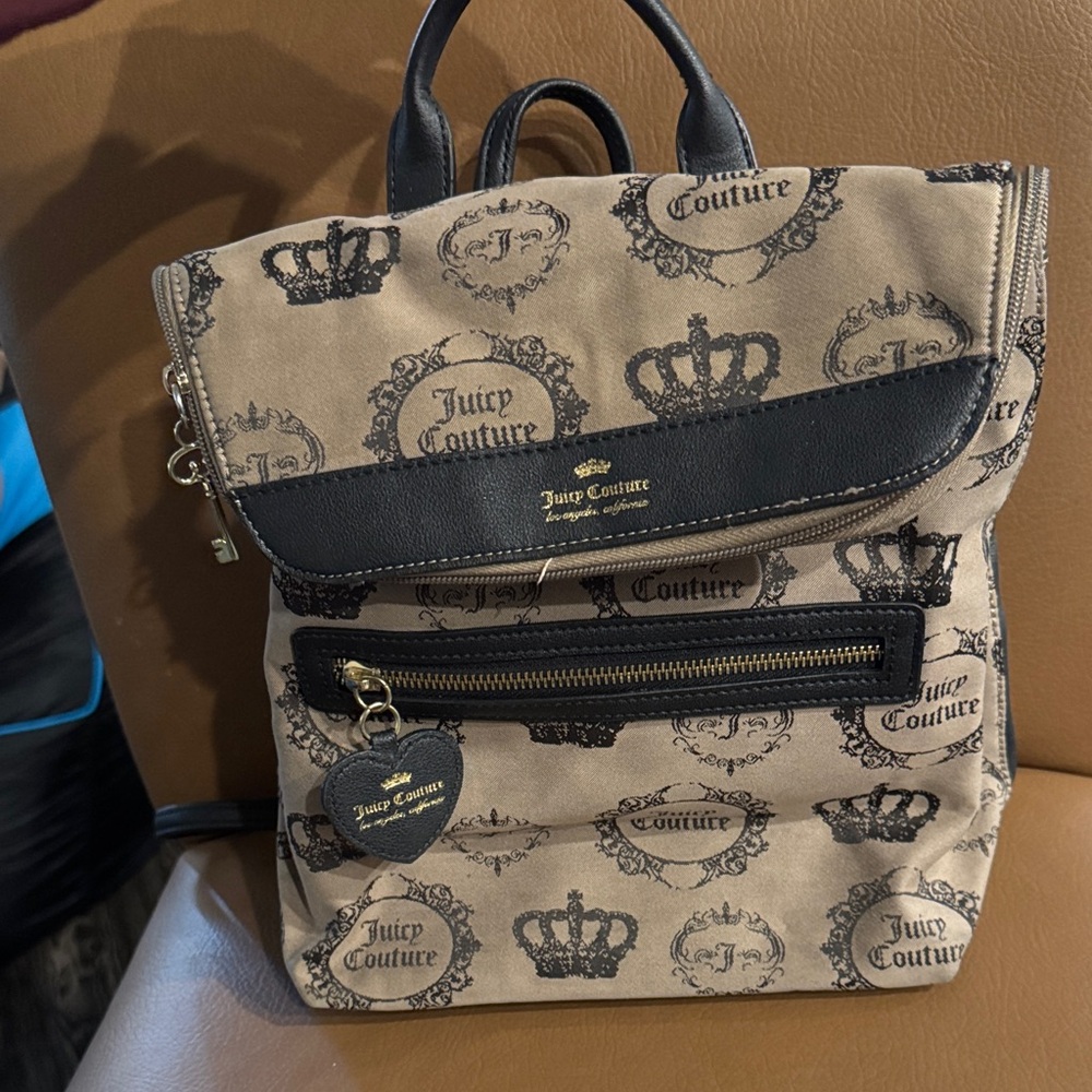 Juicy Couture Beige and Black Crown Backpack